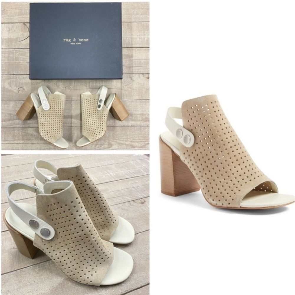 Rag & Bone Beige Leigh Sandals in Stucco Perforated Suede Size 9